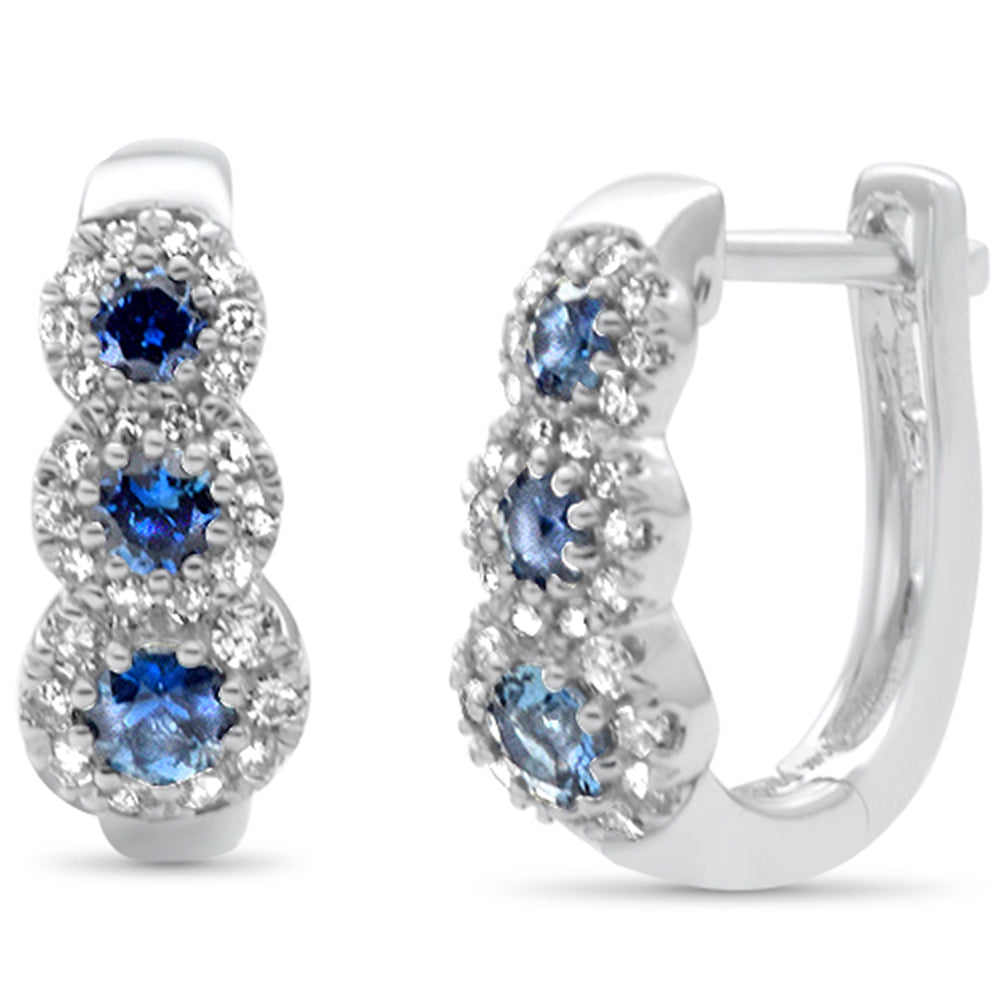 Blue Sapphire and Diamond Hoop Earrings in 14K White Gold, 0.85CT.