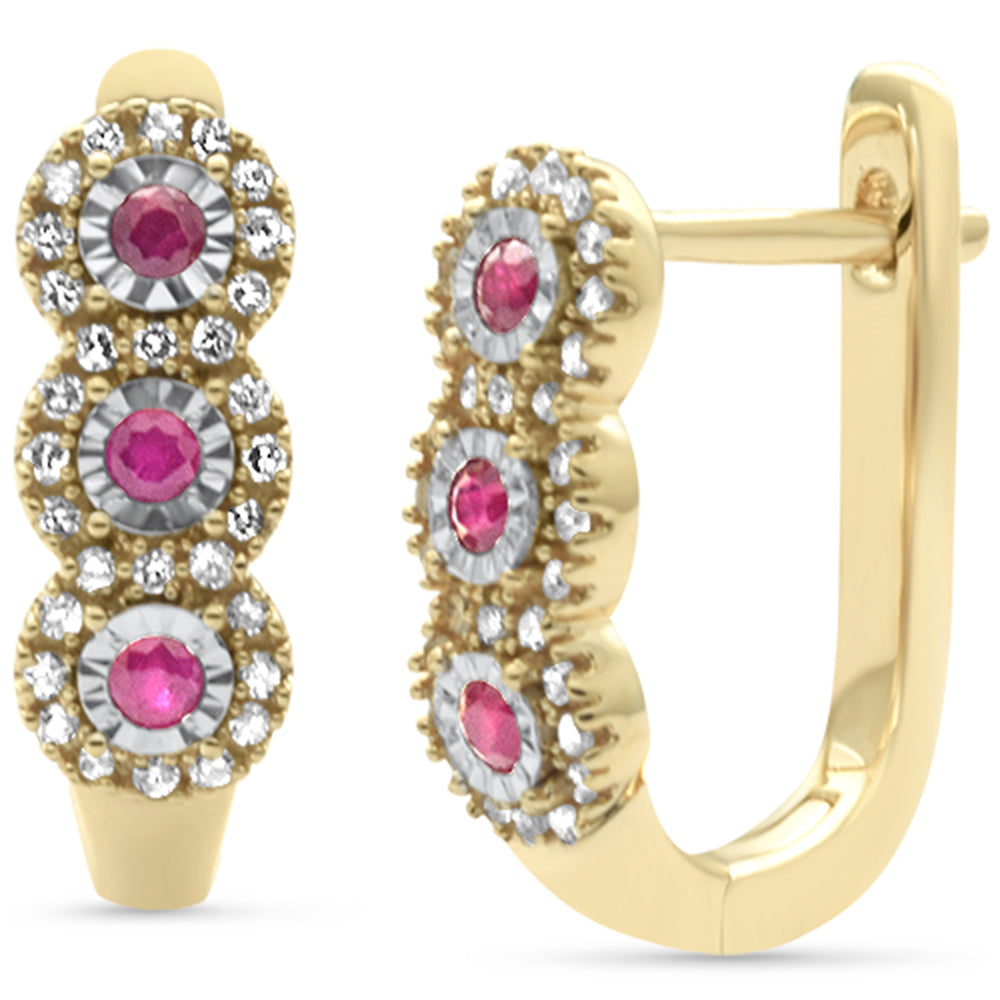 Diamond &amp; Ruby Earrings in 14K Yellow Gold 0.39 CT