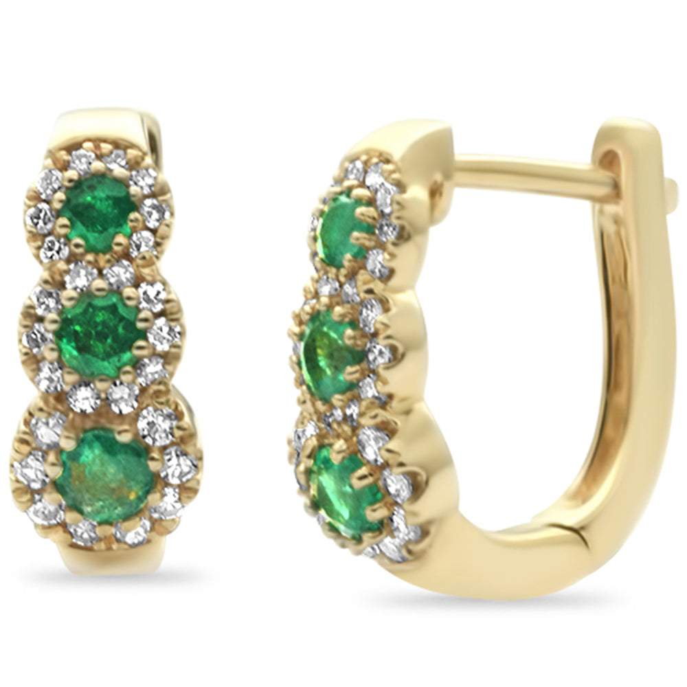 Diamond &amp; Emerald Earrings in 14K Yellow Gold 0.61 CT