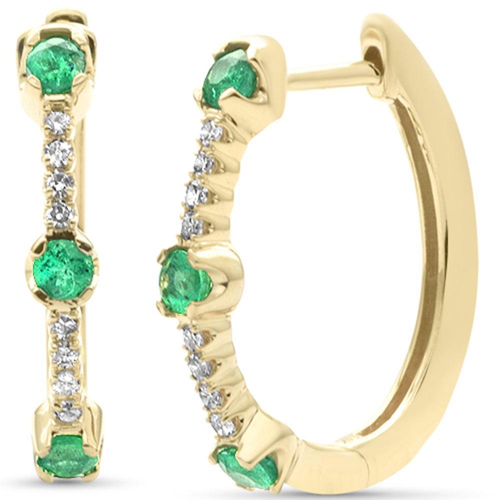 Diamond &amp; Emerald Hoop Earrings in 14K Yellow Gold 0.51 CT