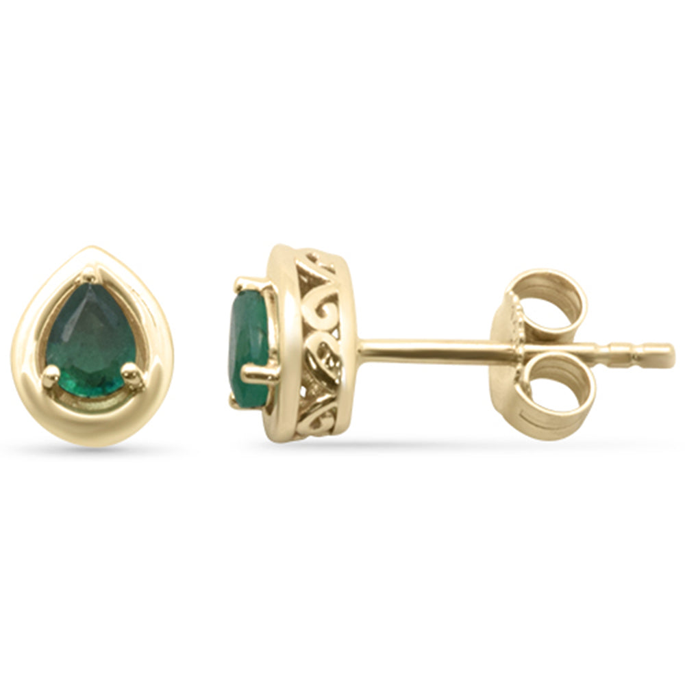 14K yellow gold pear-shaped earrings with 28ct emeralds.