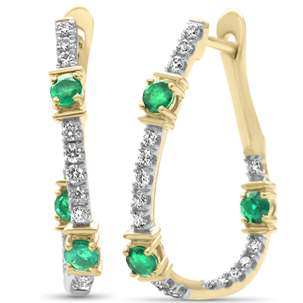 Diamond &amp; Emerald Earrings in 14K Yellow Gold 0.5 CT