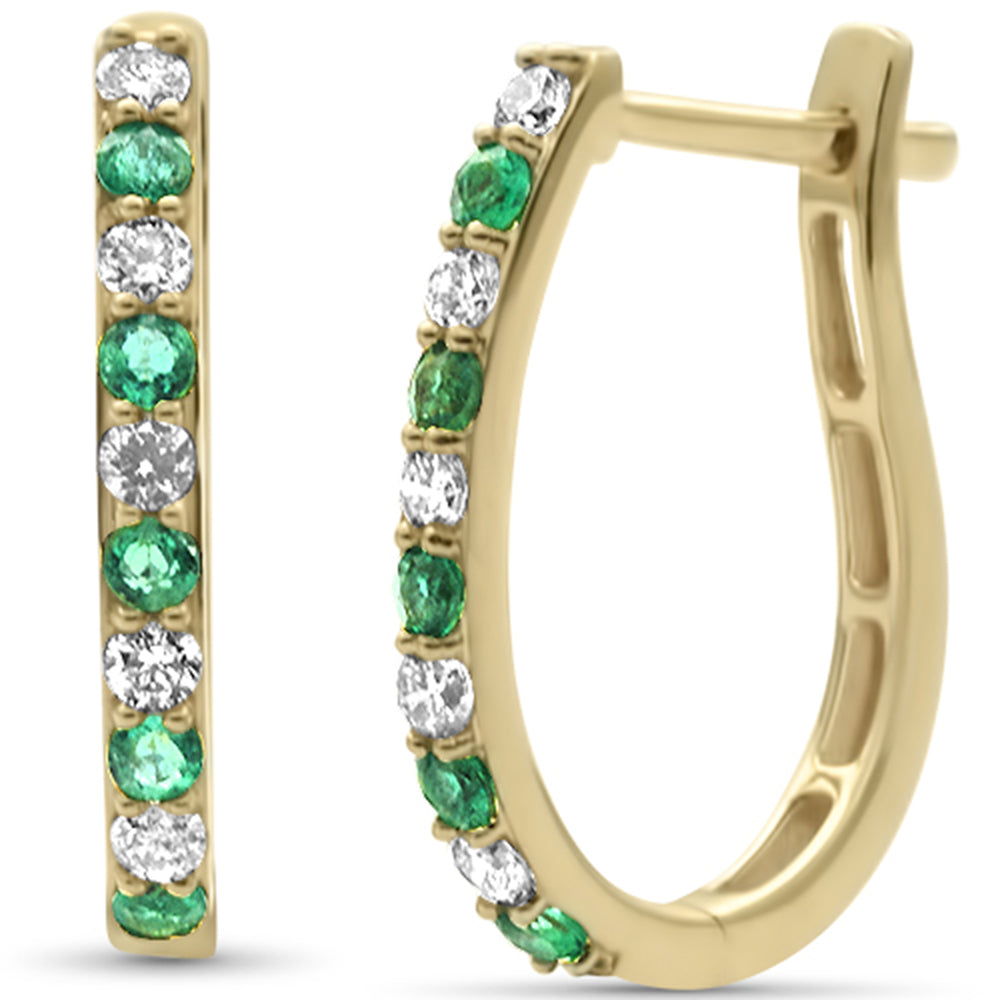 Diamond &amp; Emerald Earrings in 14K Yellow Gold 0.44 CT