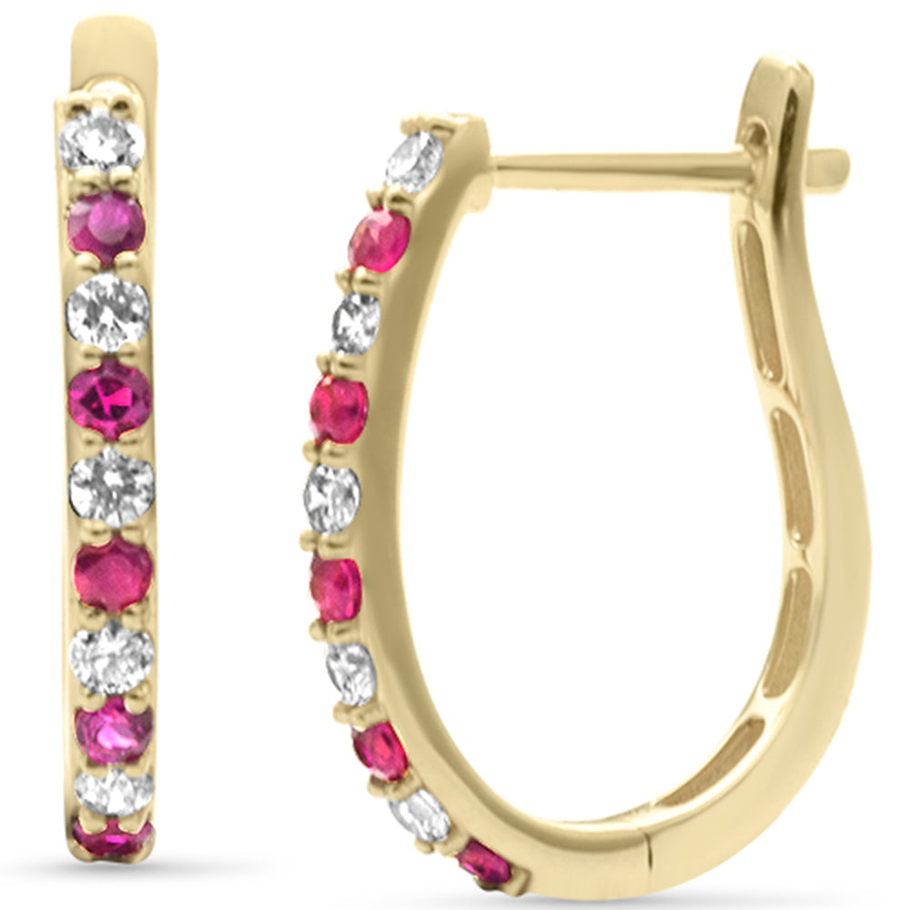 Diamond &amp; Ruby Earrings in 14K Yellow Gold 0.55 CT