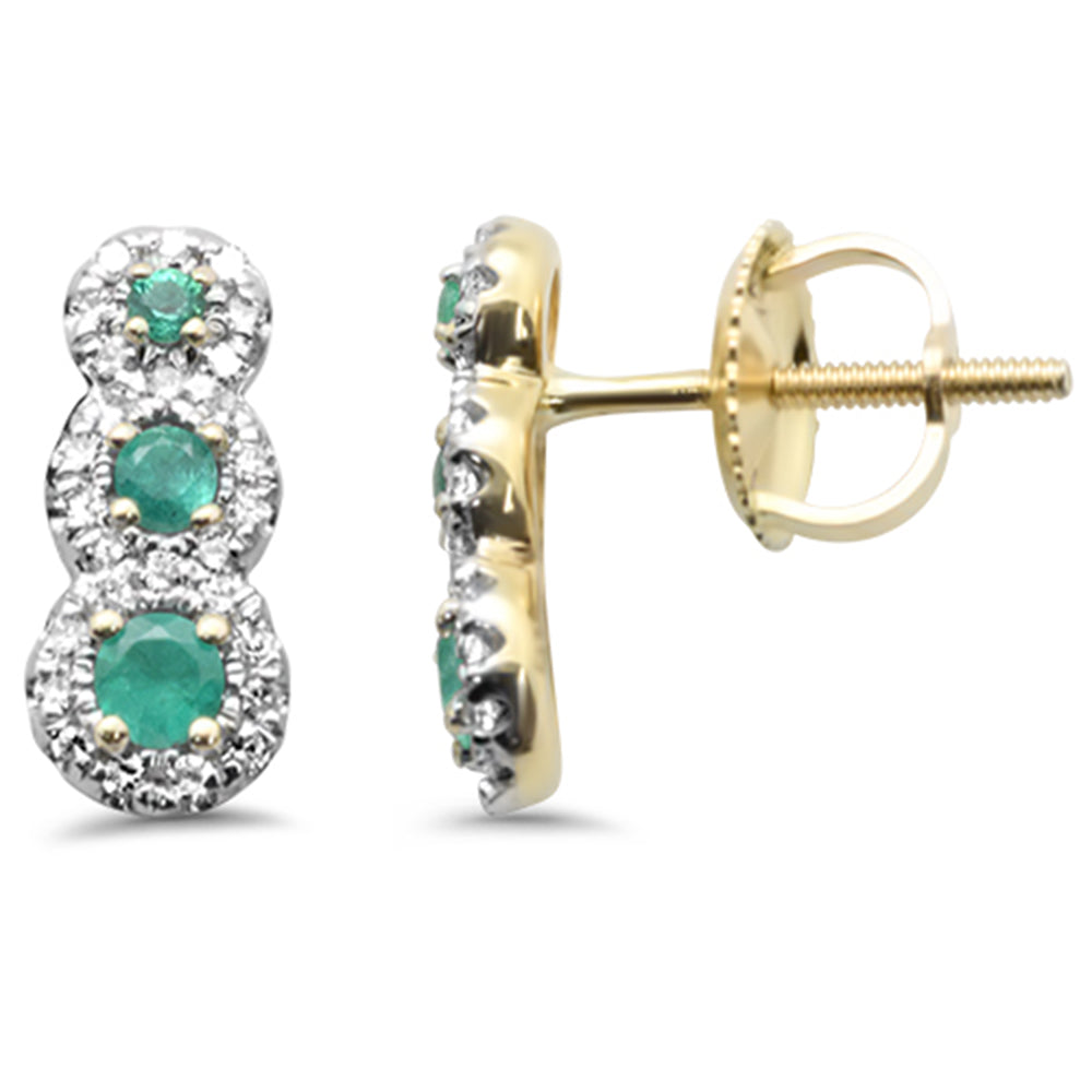 Diamond &amp; Emerald Earrings in 14K Yellow Gold 0.39 CT