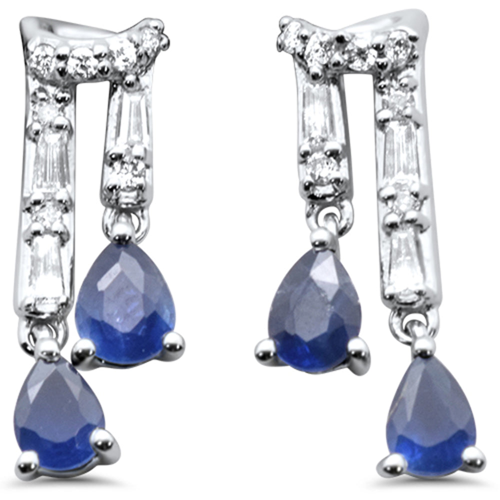 14K white gold drop earrings with diamonds and blue sapphire, 0.97CT.