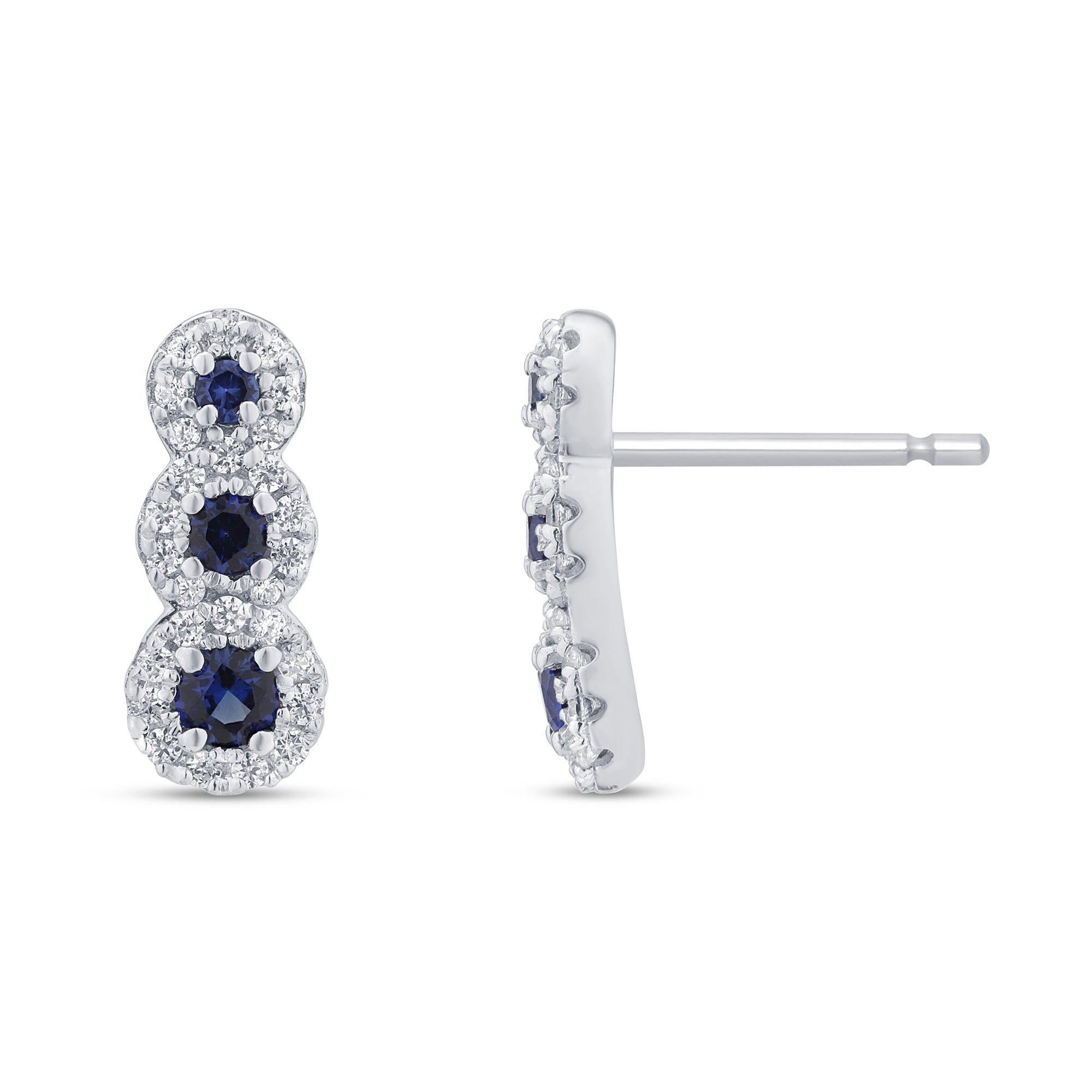 Blue sapphire and diamond drop earrings in 14K white gold, 0.47CT.
