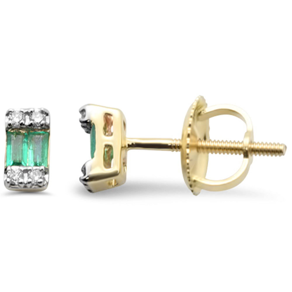 14K yellow gold earrings with 0.17ct G SI diamonds and emeralds.