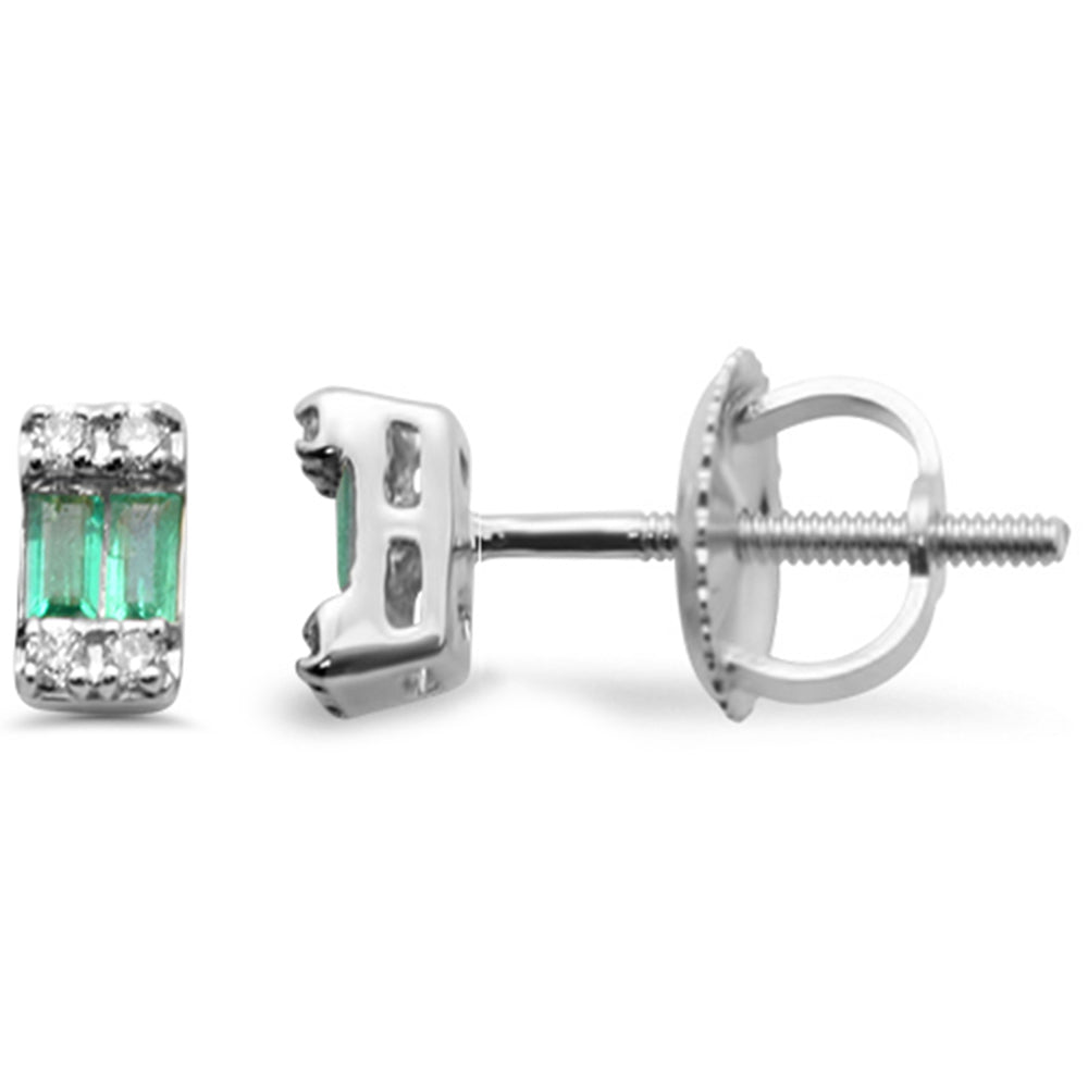 Diamond &amp; Emerald Earrings in 14K White Gold 0.16 CT