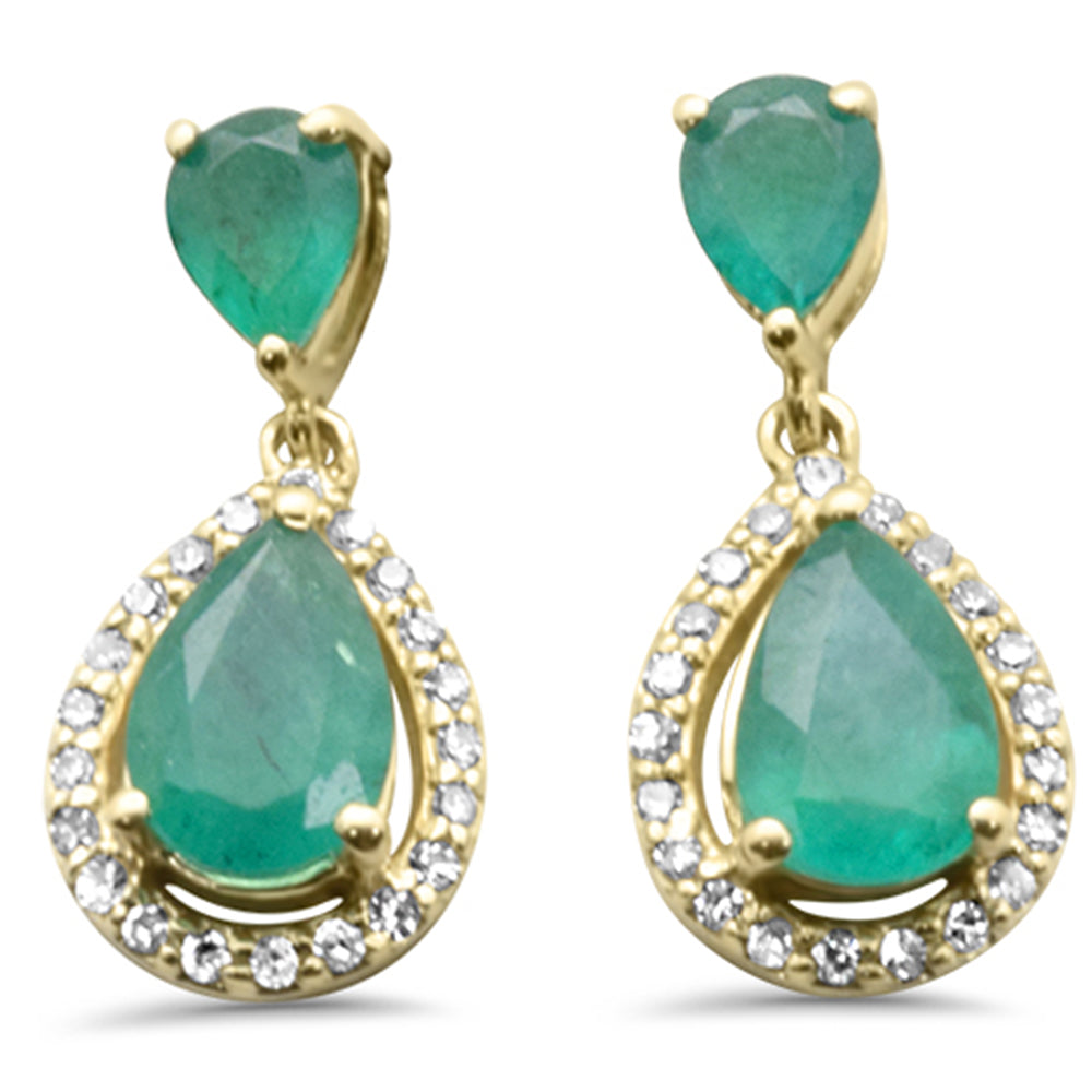 Diamond &amp; Emerald Earrings in 14K Yellow Gold 1.12 CT