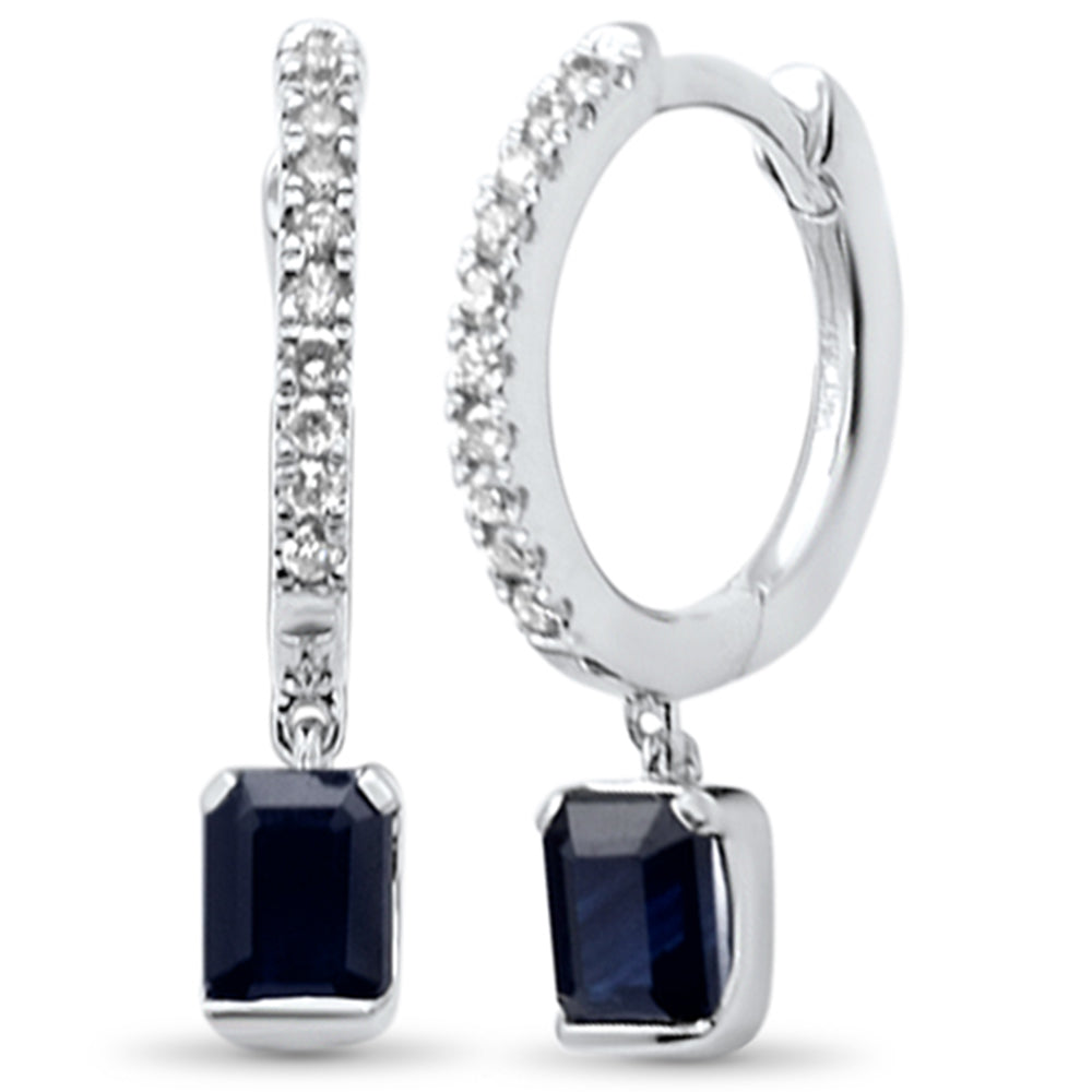 Blue Sapphire and Diamond Dangle Hoop Earrings in 14K White Gold, 0.69CT.