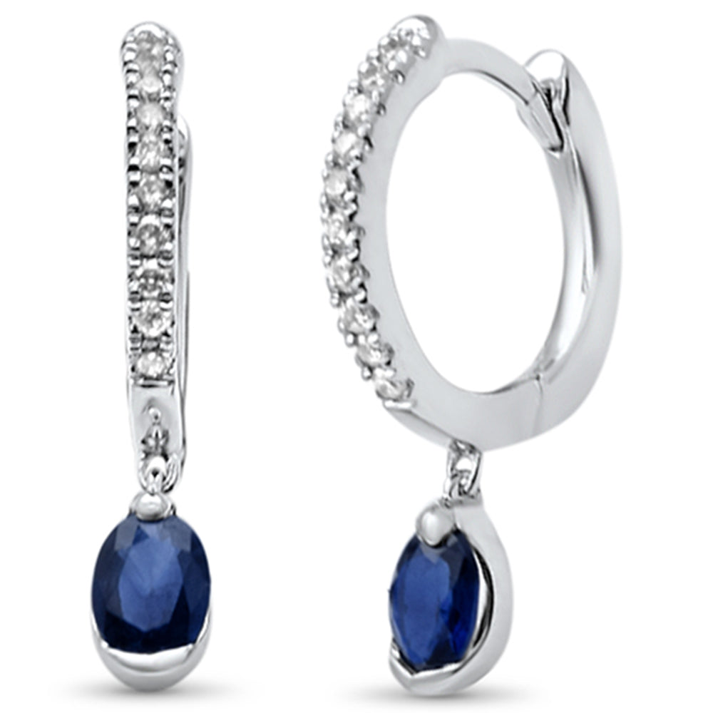 Blue Sapphire and Diamond Dangle Hoop Earrings in 14K White Gold, 0.46CT.
