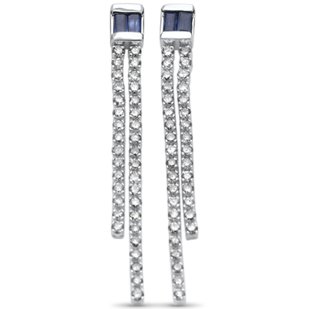 Blue Sapphire and Diamond Dangle Earrings in 14K White Gold, 1.59CT.