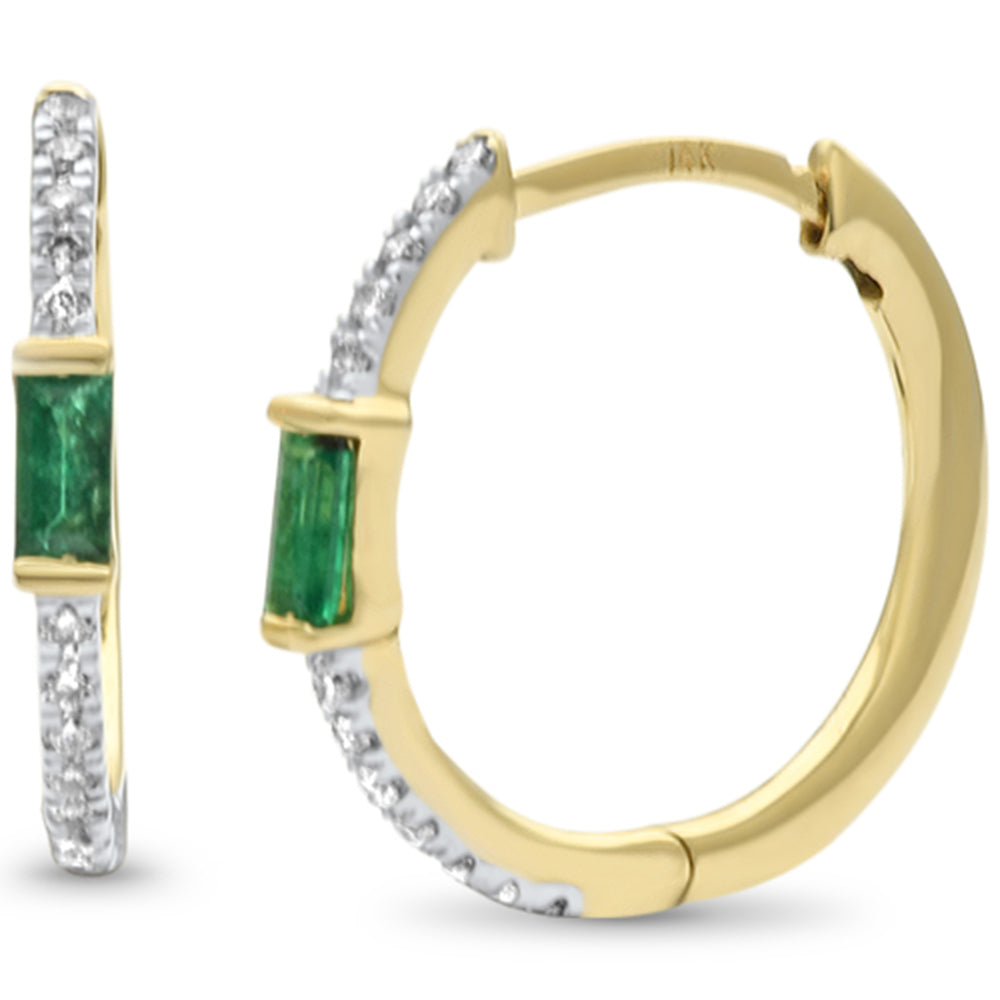 Diamond &amp; Emerald Earrings in 14K Yellow Gold 0.36 CT