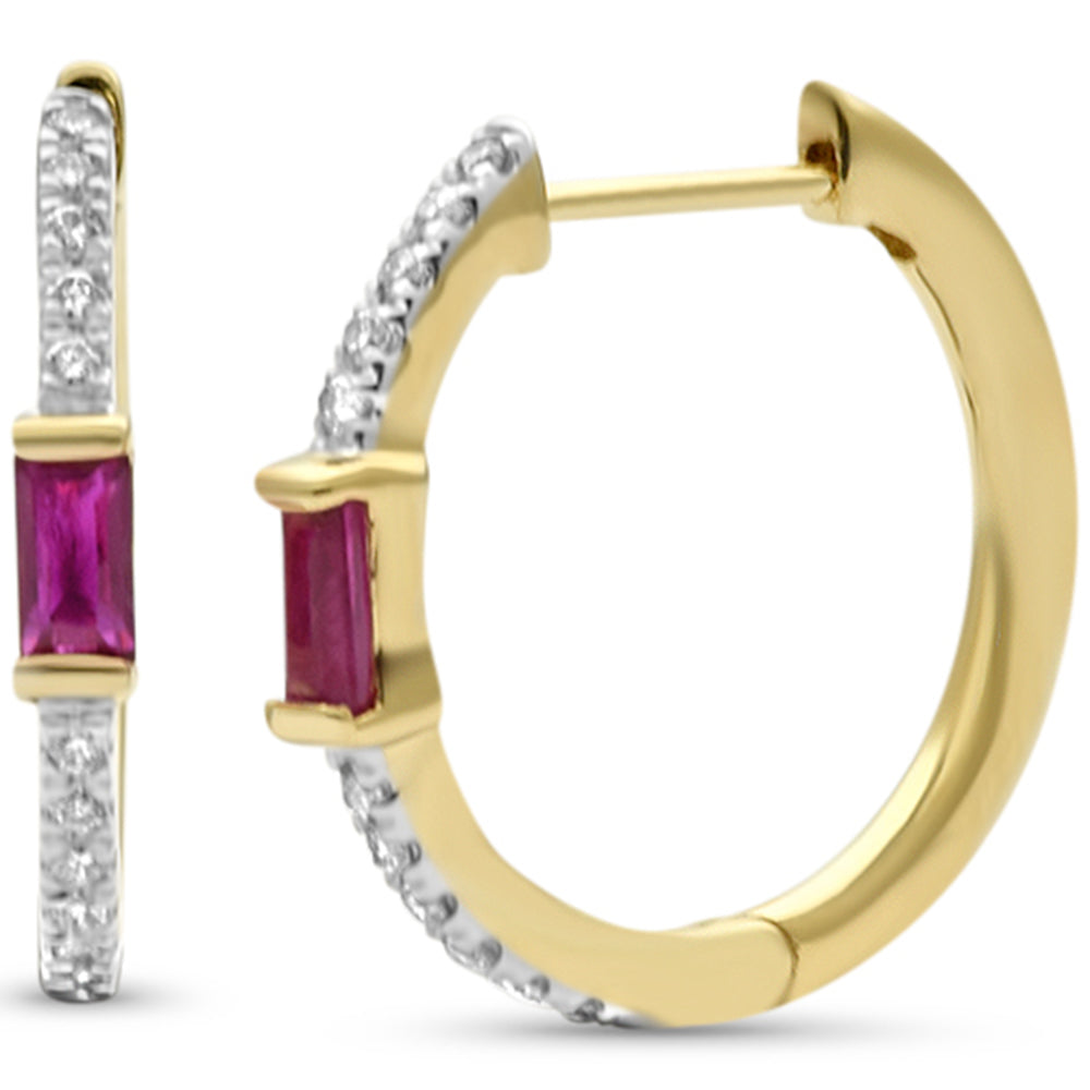 Diamond &amp; Ruby Earrings in 14K Yellow Gold 0.43 CT