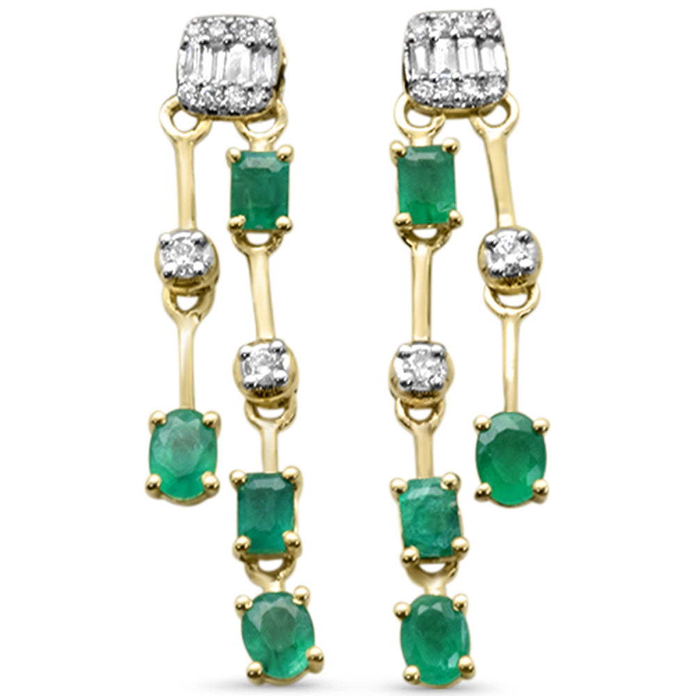 Diamond &amp; Emerald Earrings in 14K Yellow Gold 1.52 CT