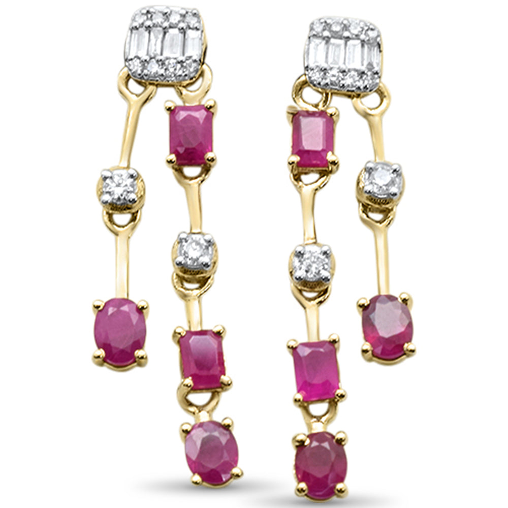Diamond &amp; Ruby Earrings in 14K Yellow Gold 1.93 CT