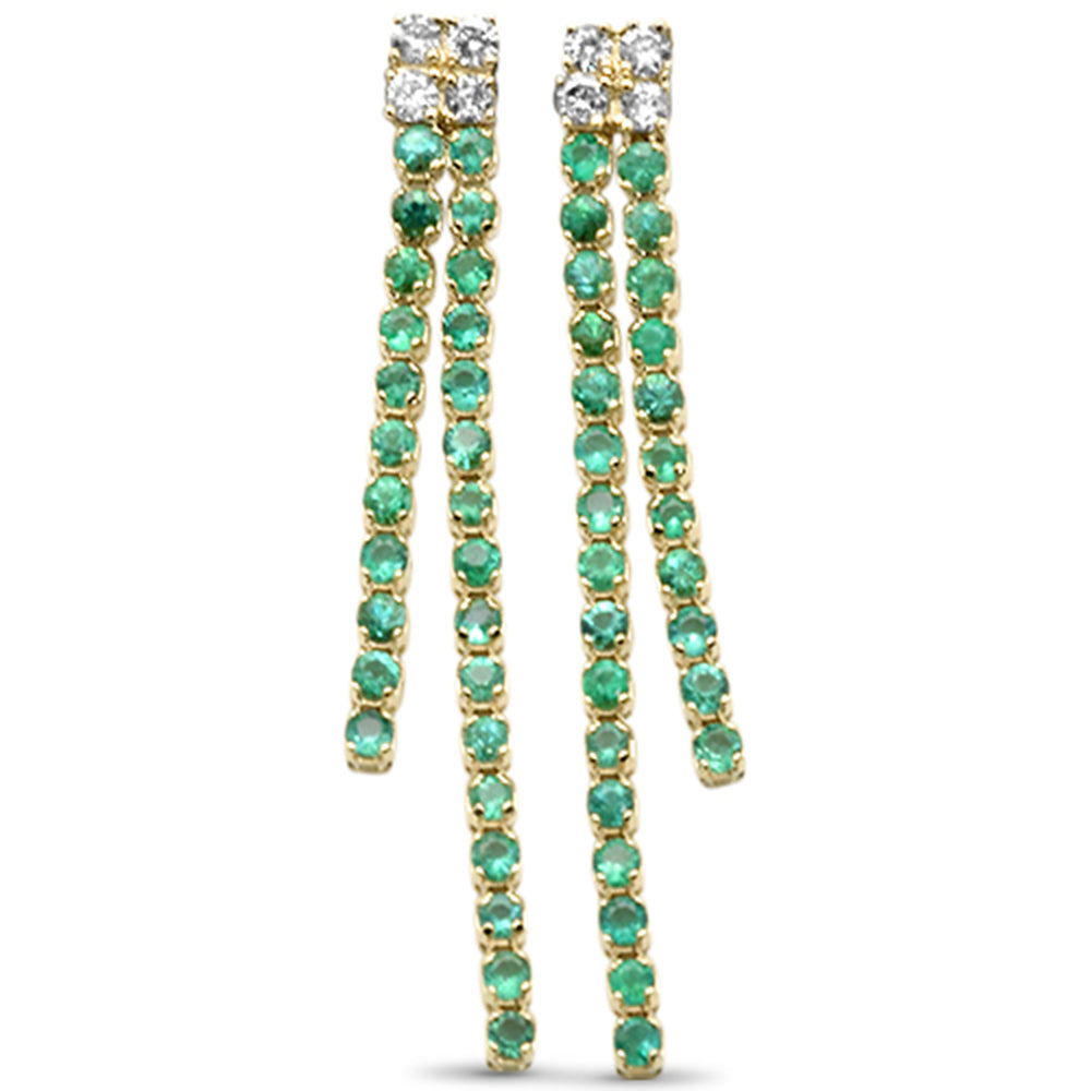 Diamond &amp; Emerald Earrings in 14K Yellow Gold 1 CT