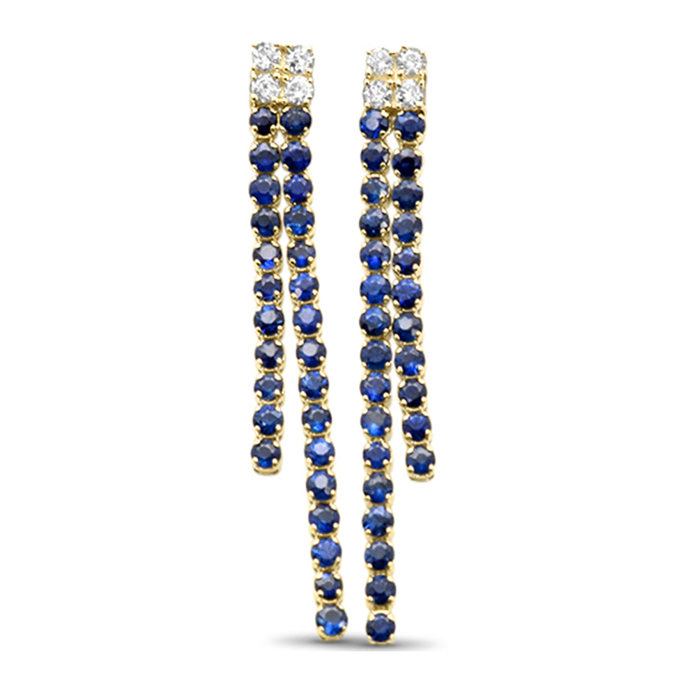 Blue Sapphire and Diamond Dangle Earrings in 14K Yellow Gold, 0.99CT.