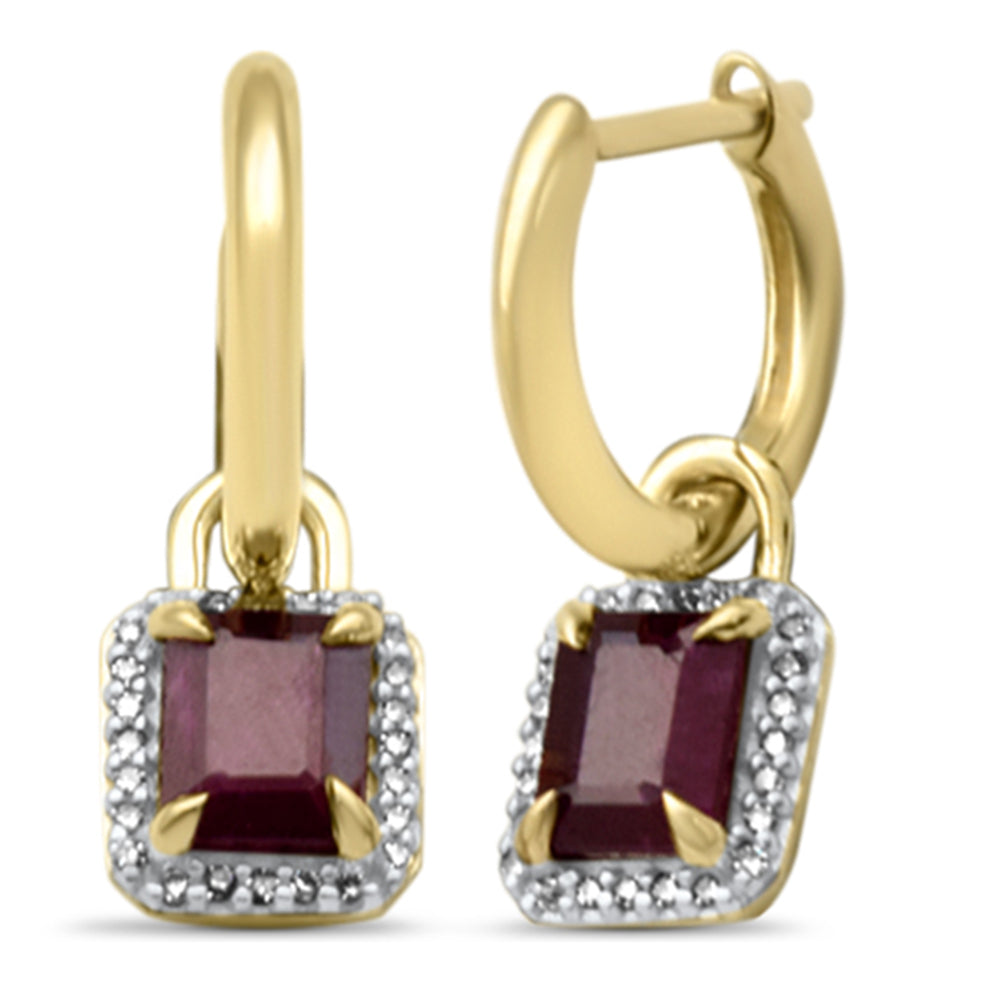Diamond &amp; Ruby Earrings in 14K Yellow Gold 1.41 CT