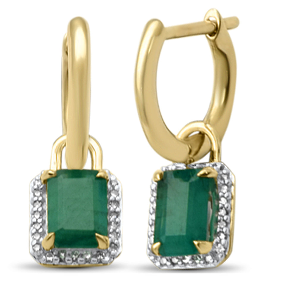 Diamond &amp; Emerald Earrings in 14K Yellow Gold 1.41 CT