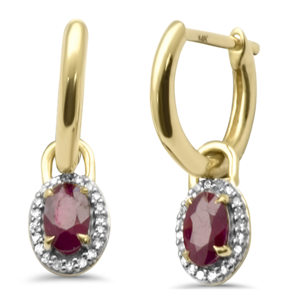 Diamond &amp; Ruby Earrings in 14K Yellow Gold 0.73 CT