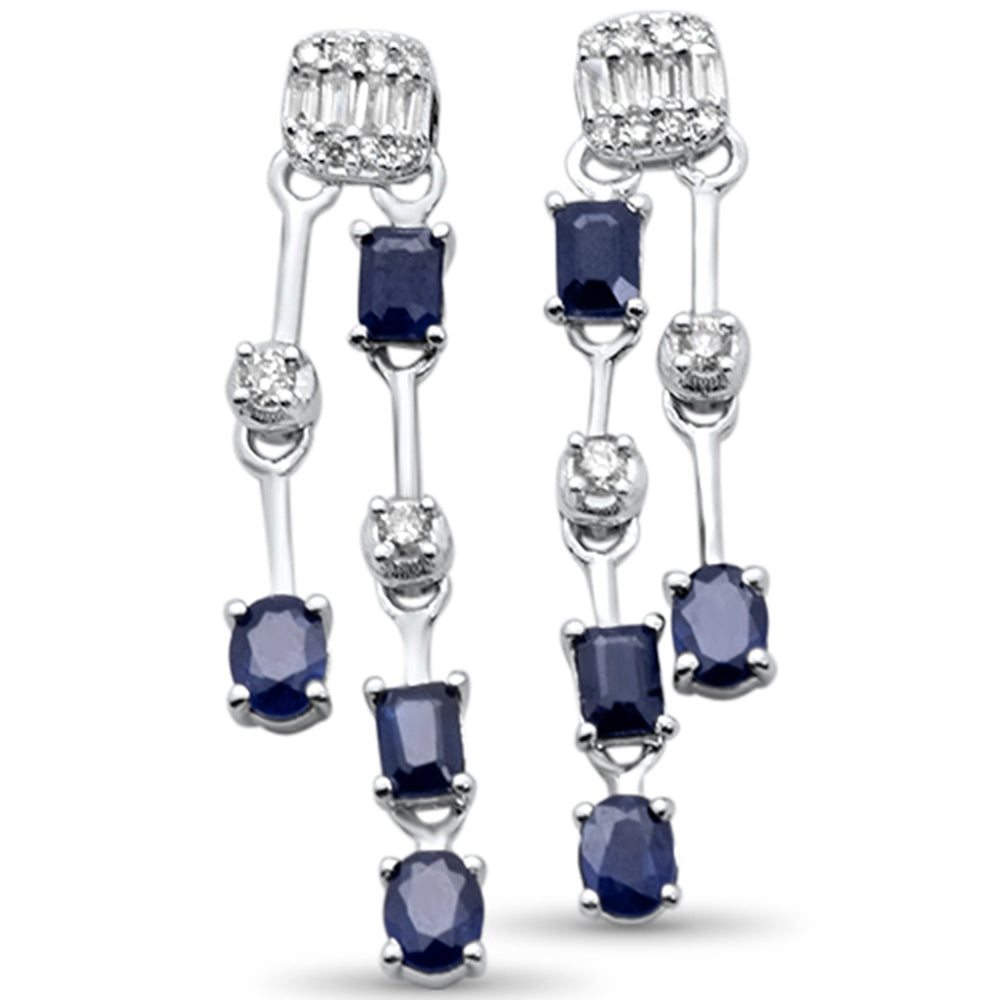 Blue Sapphire and Diamond Dangle Earrings in 14K White Gold, 1.93CT.