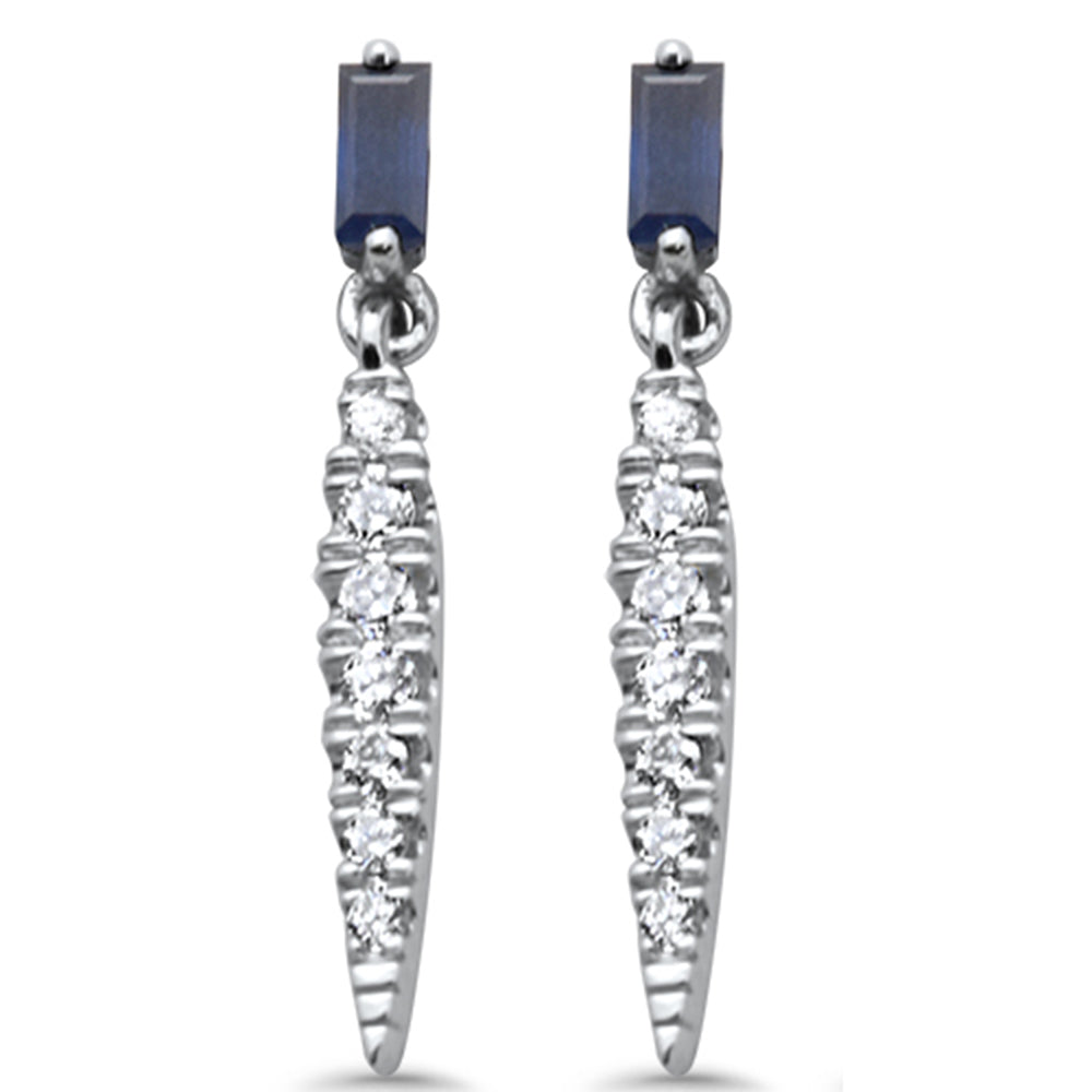 Blue Sapphire and Diamond Dangle Earrings in 14K White Gold, 0.36CT.