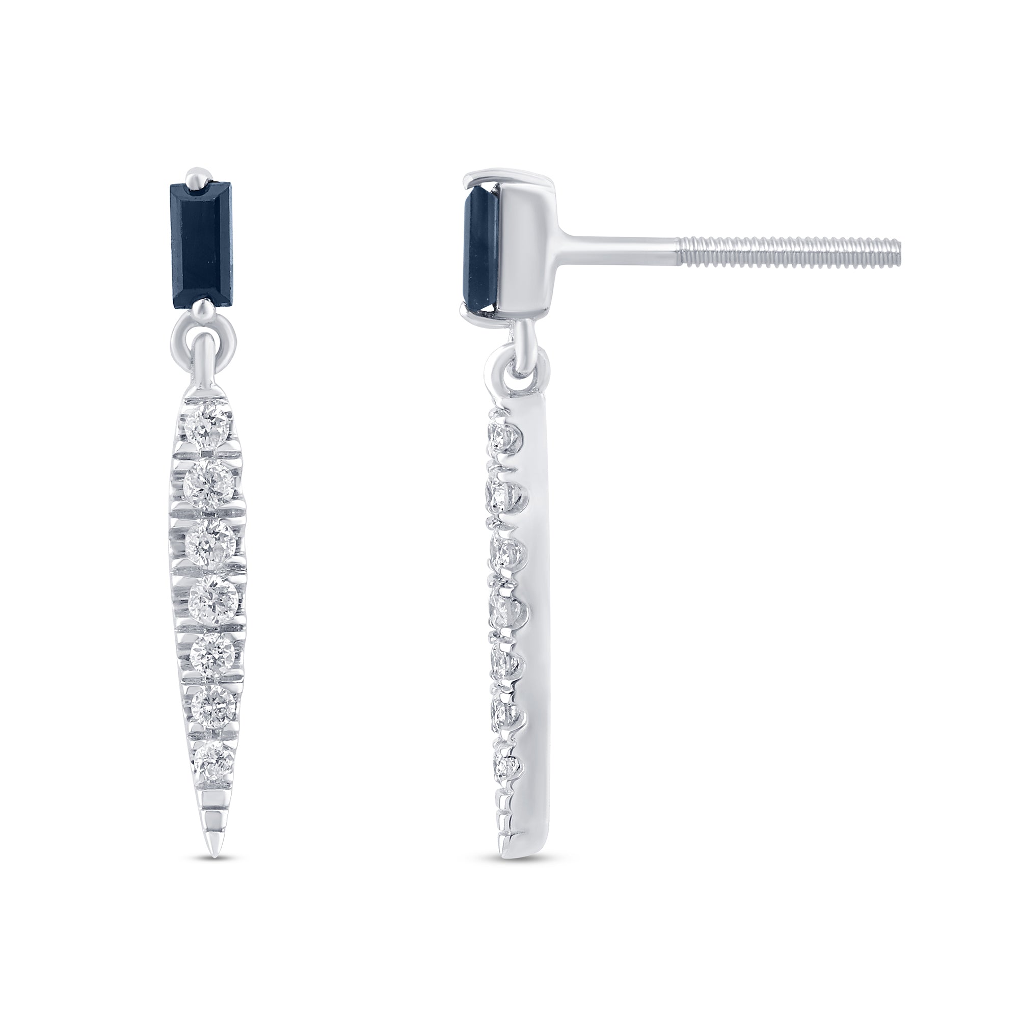 Blue Sapphire and Diamond Dangle Earrings in 14K White Gold, 0.36CT.