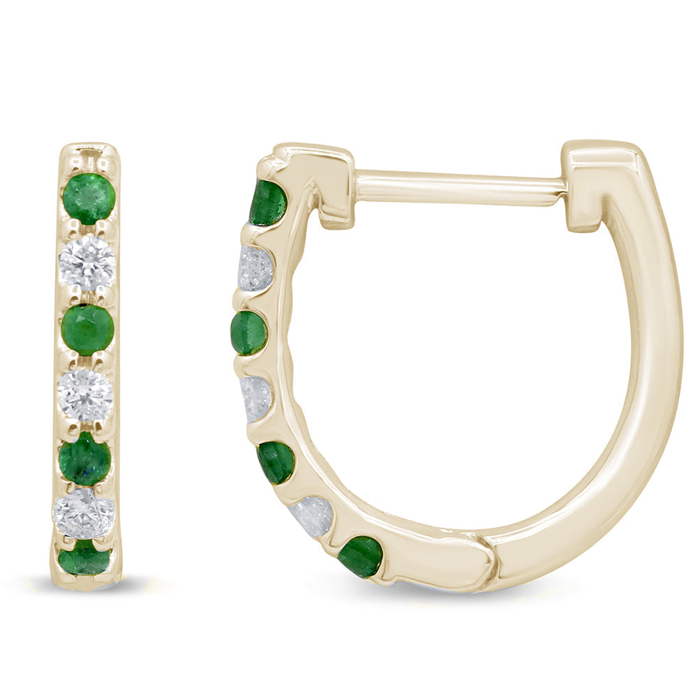 Diamond &amp; Emerald Earrings in 14K Yellow Gold 0.21 CT