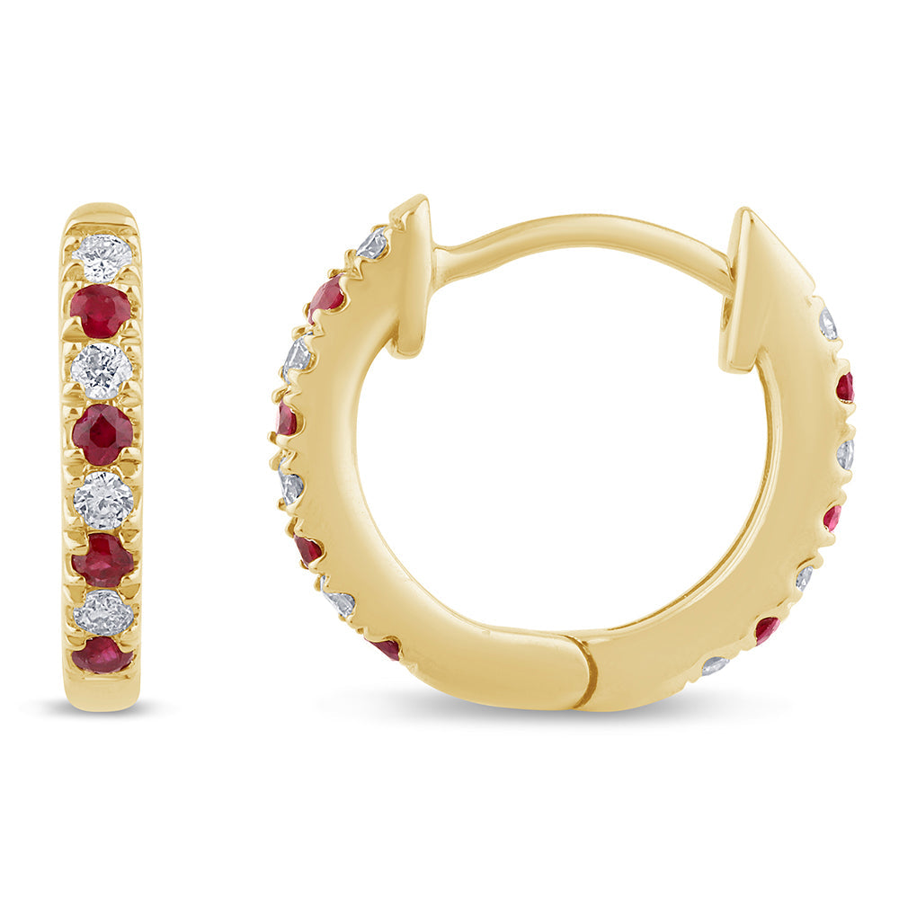 Diamond &amp; Ruby Earrings in 14K Yellow Gold 0.33 CT