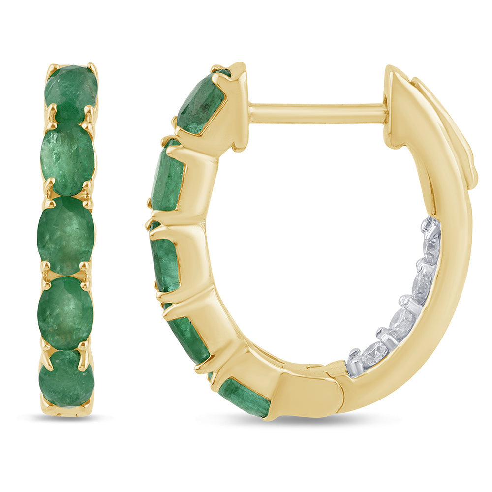 Diamond &amp; Emerald Earrings in 14K Yellow Gold 1.36 CT