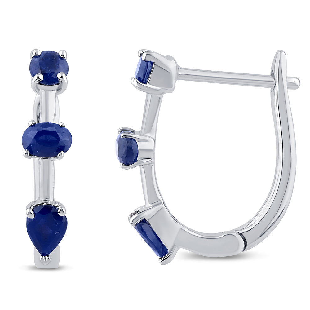 Blue sapphire hoop earrings in 14K white gold, 0.91CT.