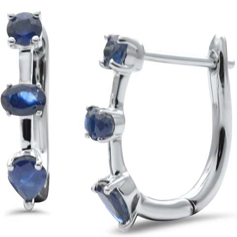 Blue sapphire hoop earrings in 14K white gold, 0.91CT.