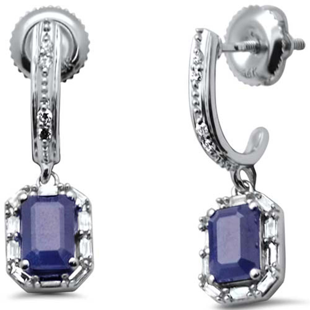14K white gold drop earrings with diamonds and blue sapphire, 1.8CT.