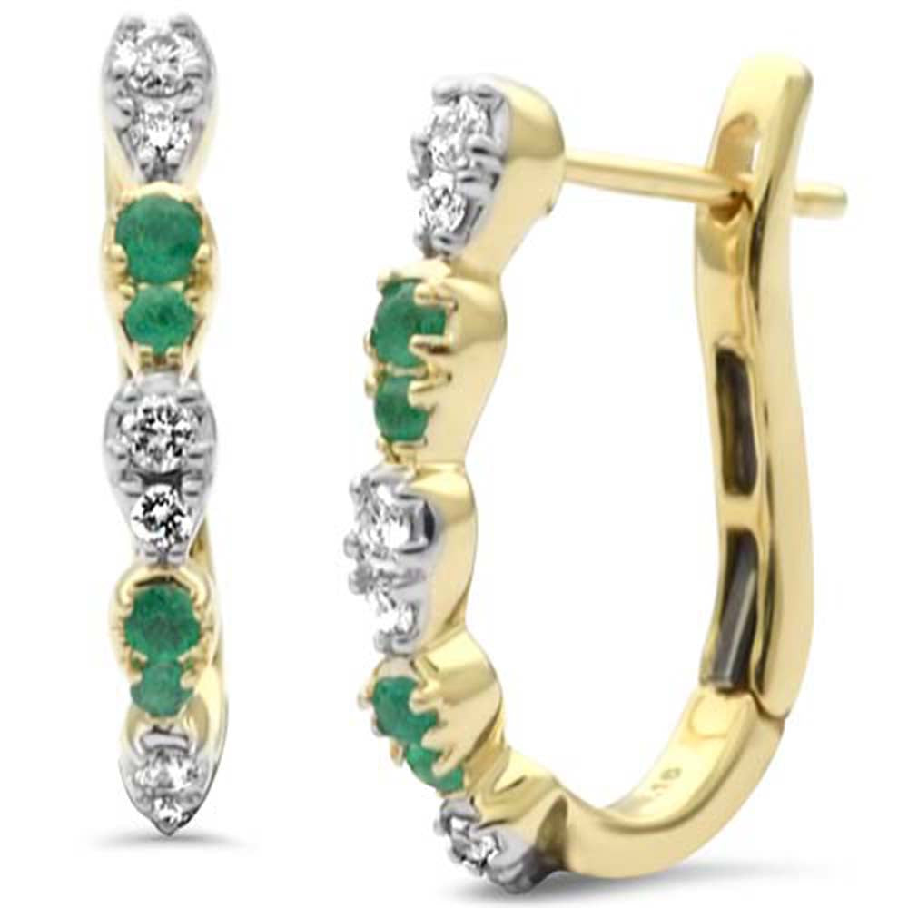 Diamond &amp; Emerald Earrings in 14K Yellow Gold 0.31 CT