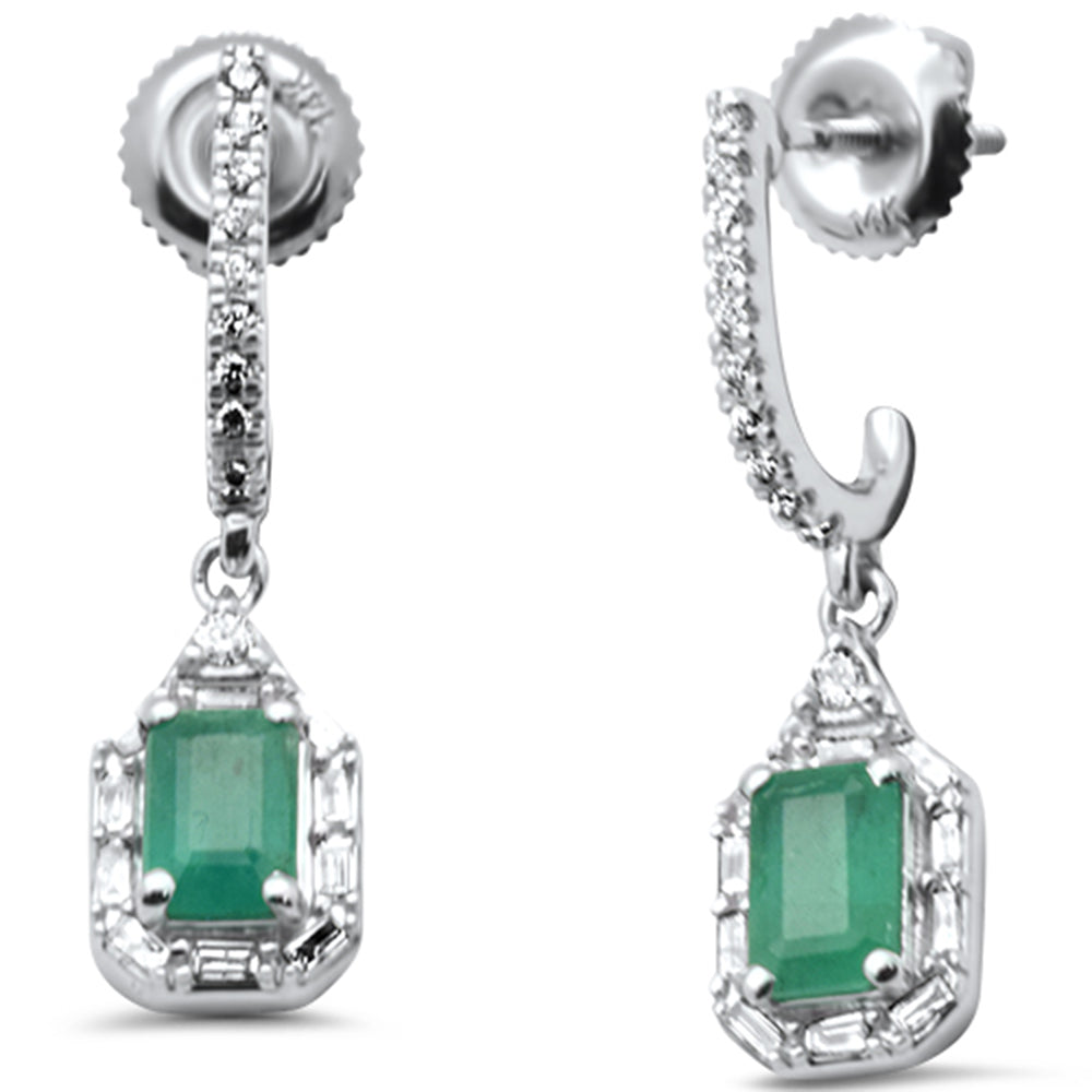 Diamond &amp; Emerald Earrings in 14K White Gold 1.24 CT