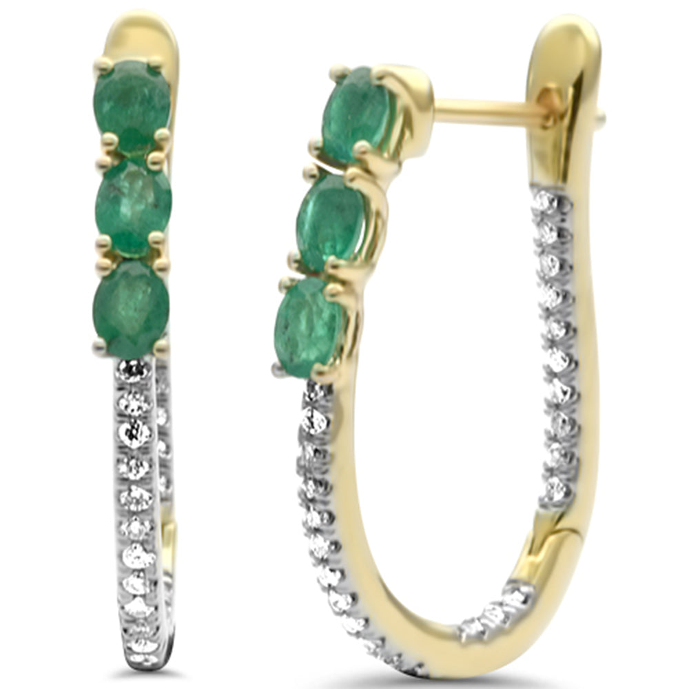 Diamond &amp; Emerald Earrings in 14K Yellow Gold 1.44 CT