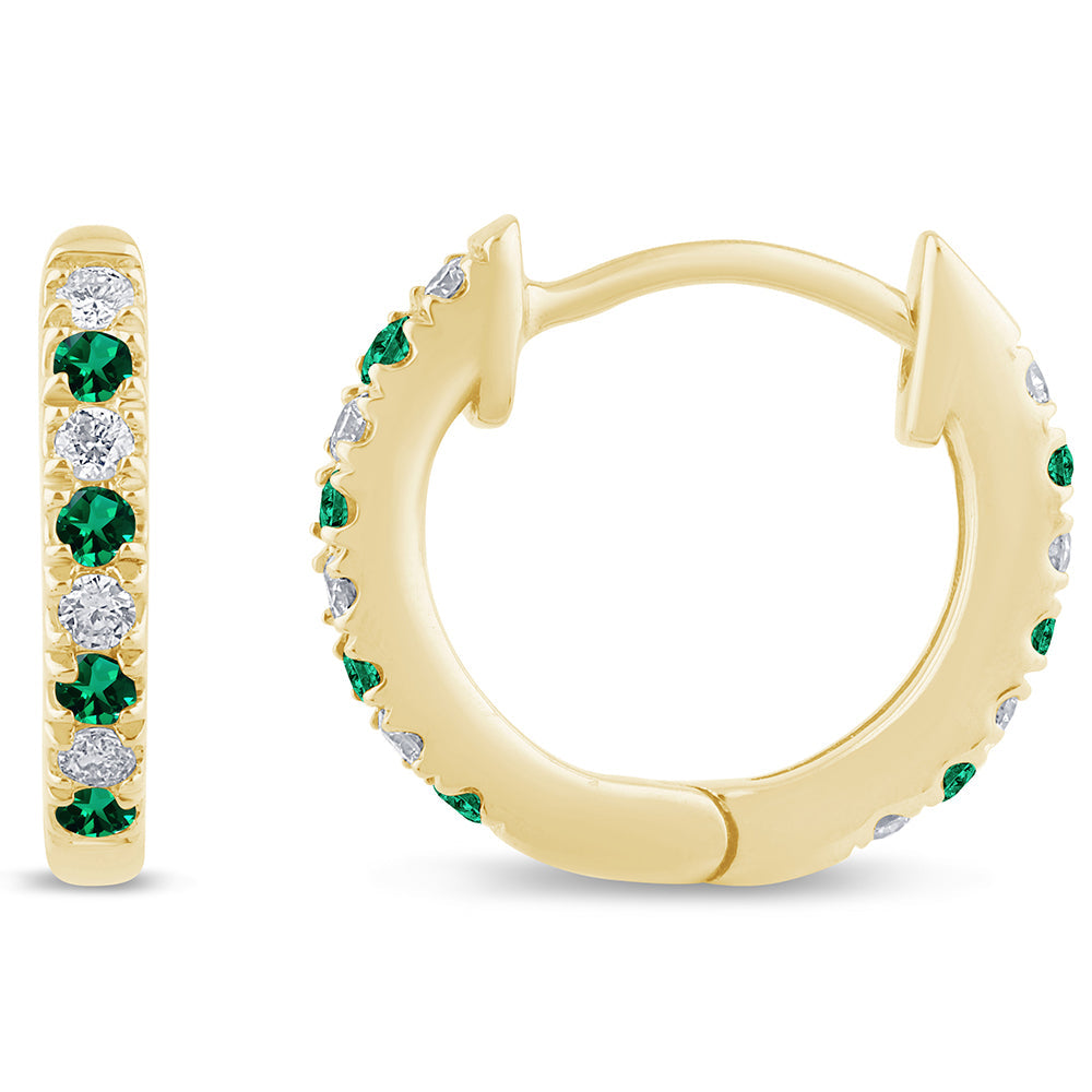 Diamond &amp; Emerald Earrings in 14K Yellow Gold 0.26 CT