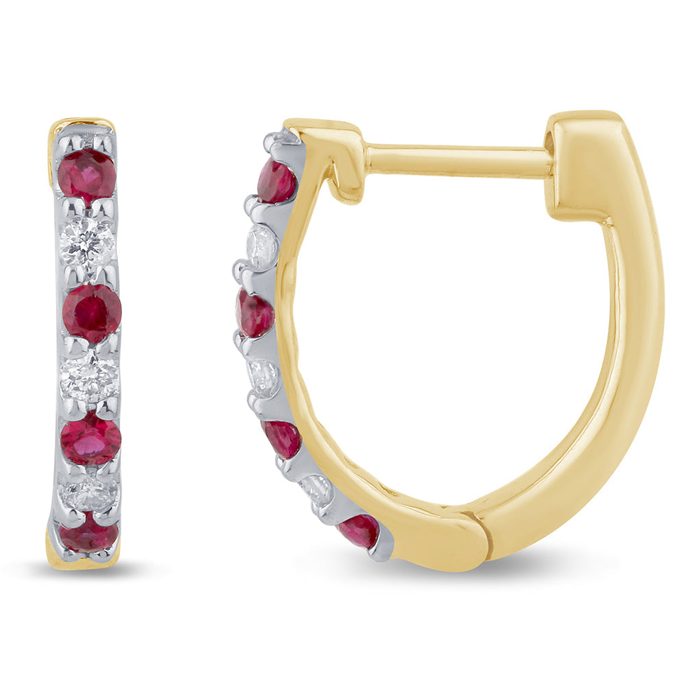 Diamond &amp; Ruby Earrings in 14K Yellow Gold 0.24 CT