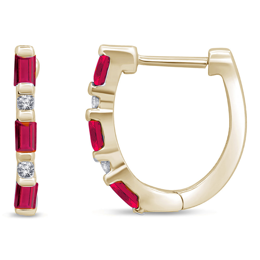 Diamond &amp; Ruby Earrings in 14K Yellow Gold 0.37 CT