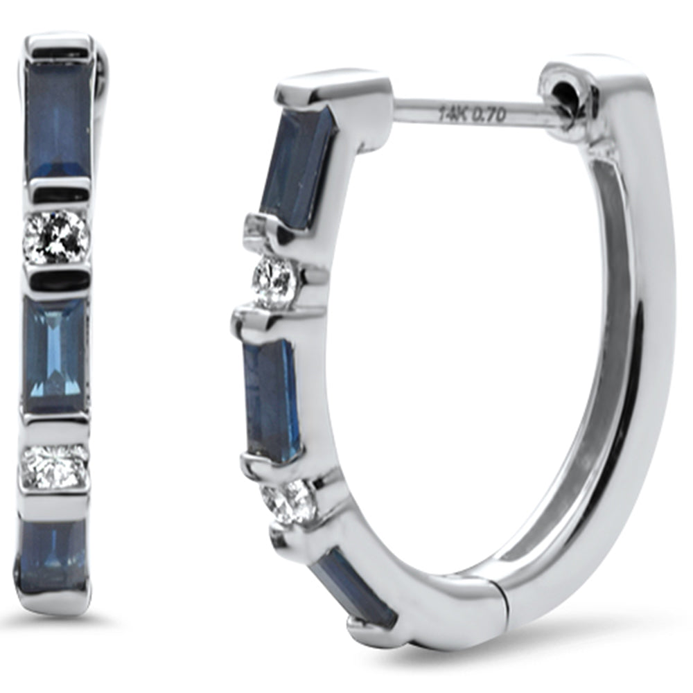 Blue sapphire and diamond hoop earrings in 14K white gold, 0.7CT.