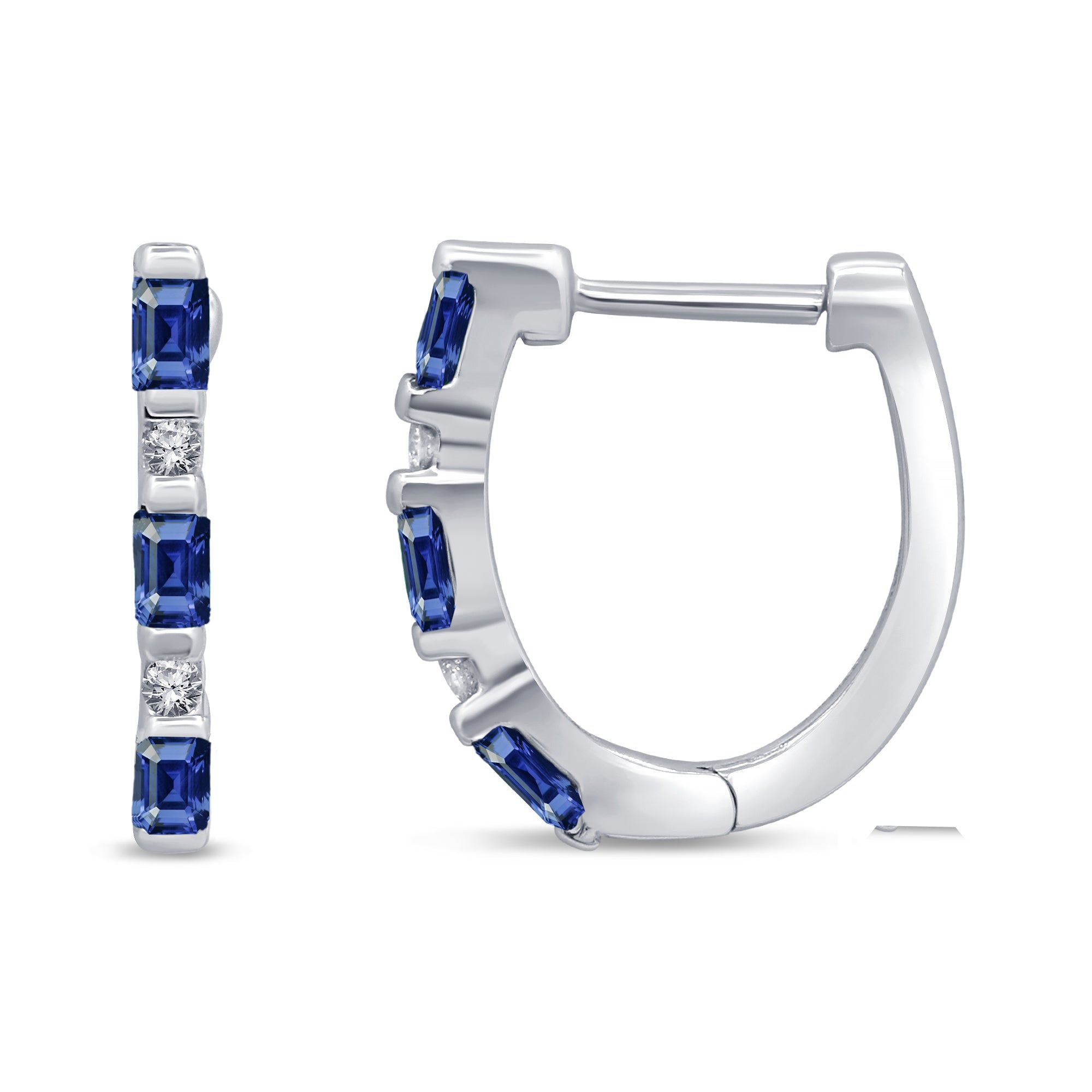 Blue sapphire and diamond hoop earrings in 14K white gold, 0.7CT.