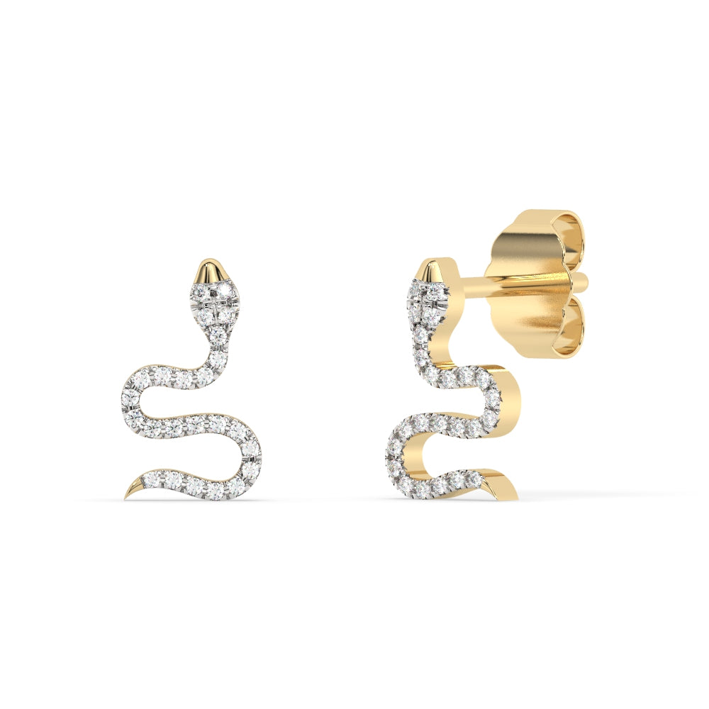 Aretes Serpiente De Diamante En Oro Amarillo De 14K .10Ct
