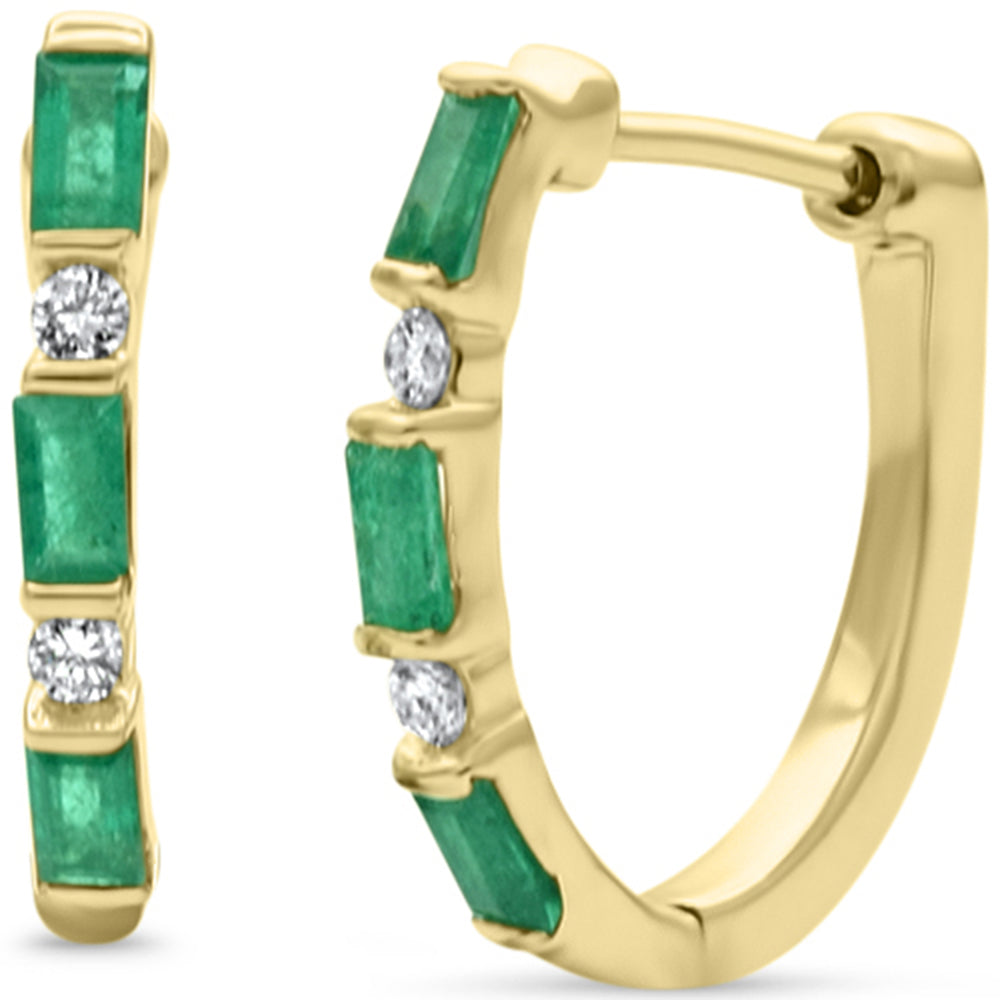 Diamond &amp; Emerald Earrings in 14K Yellow Gold 0.66 CT