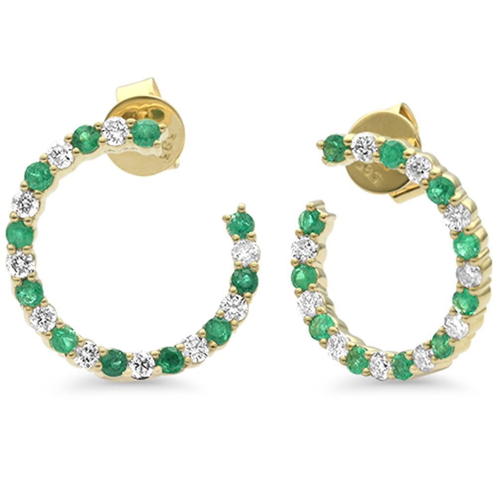 Diamond &amp; Emerald Earrings in 14K Yellow Gold 1.06 CT