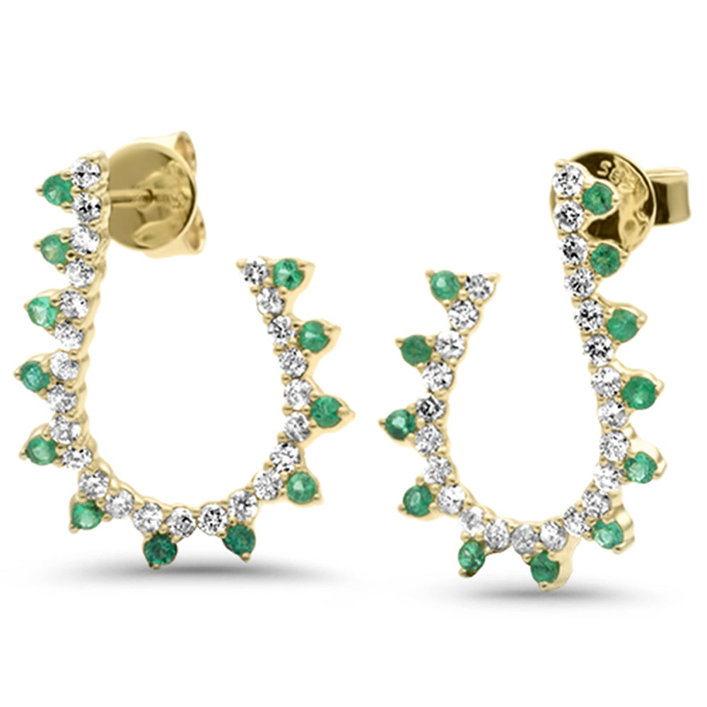 Diamond &amp; Emerald Earrings in 14K Yellow Gold 1.05 CT