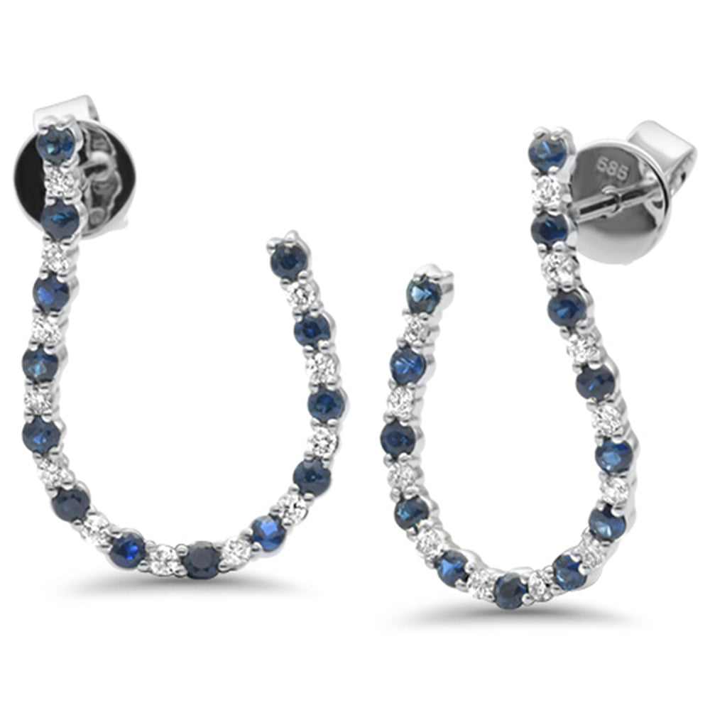 J-shaped hoop earrings with diamonds and blue sapphire in 14K white gold, 0.85CT.