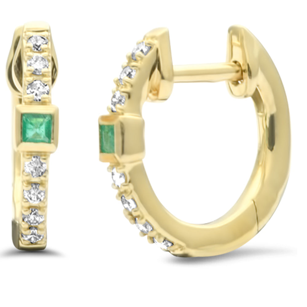 Diamond &amp; Emerald Earrings in 14K Yellow Gold 0.15 CT