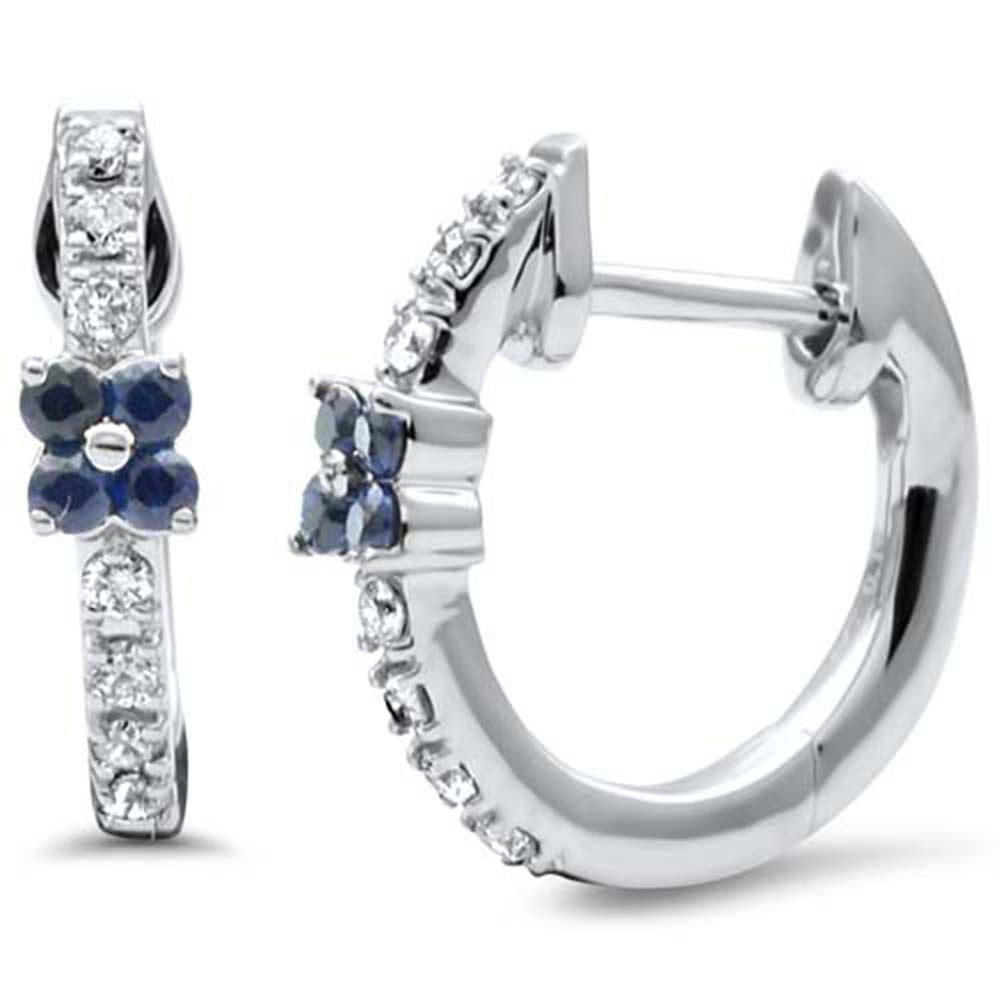 Small hoop earrings with blue sapphire and diamonds in 14K white gold, 0.24CT.